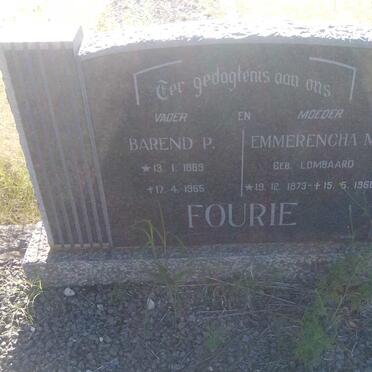 FOURIE Barend P. 1869-1965 &amp; Emmerencha M. LOMBAARD 1873-1966
