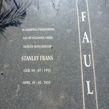 FAUL Stanley Frans 1931-2010 &amp; Martha Aletta Elizabeth 1937-2010