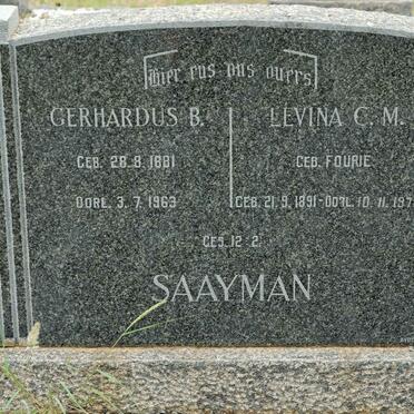 SAAYMAN Gerhardus B. 1881-1963 &amp; Levina C.M. FOURIE 1891-1978