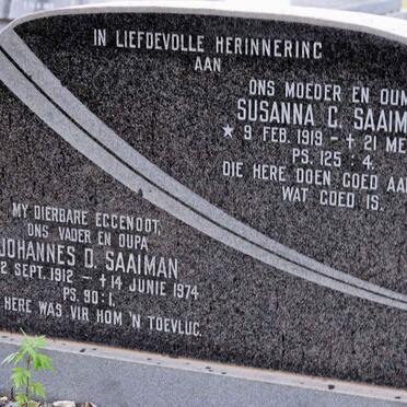 SAAIMAN Johannes D. 1912-1974 &amp; Susanna C. 1919-1991