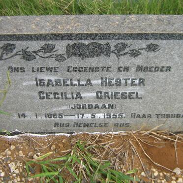 GRIESEL Isabella Hester Cecilia nee JORDAAN 1885-1955