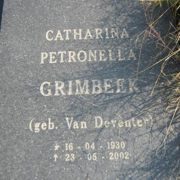 GRIMBEEK Catharina Petronella nee VAN DEVENTER 1930-2002