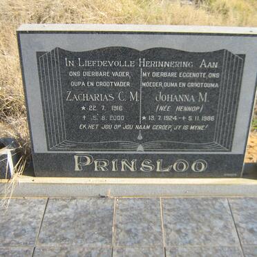 PRINSLOO Zacharias C.M. 1916-2000 &amp; Johanna M. HENNOP 1924-1986