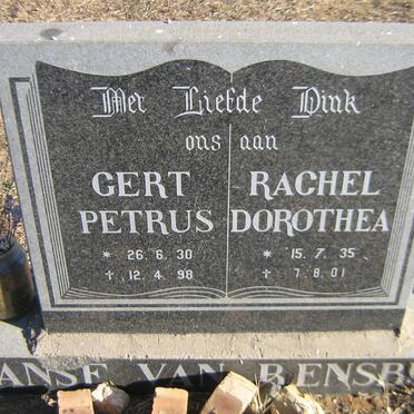 RENSBURG Gert Petrus, Janse van 1930-1998 &amp; Rachel Dorothea 1935-2001