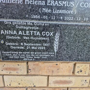 COX Anna Aletta nee VAN HUYSSTEEN 1937-2023