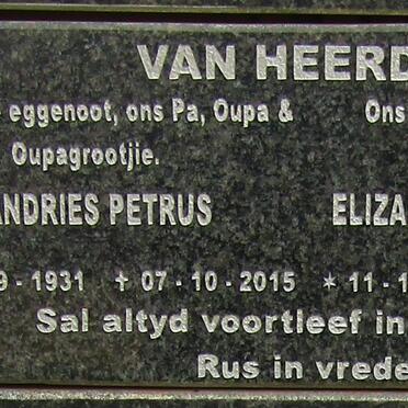 HEERDEN Andries Petrus, van 1931-2015 & Elizabeth Magdalena LUBBE 1937-