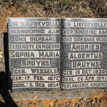 BRUYNS  Andries Albertus 1850-1941 &amp; Sophia Maria WESSELS 1872-1934