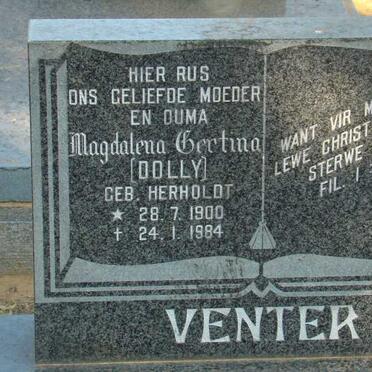 VENTER Magdalena Certina nee HERHOLDT 1900-1984