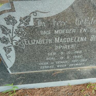 BESTER Elizabeth Magdelena nee SPIRES 1916-1992