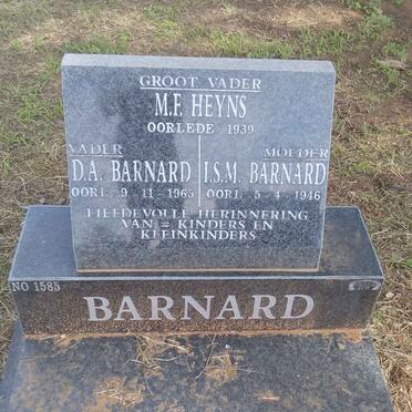 HEYNS M.F. -1939 :: BARNARD D.A. -1965 &amp; I.S.M. -1946