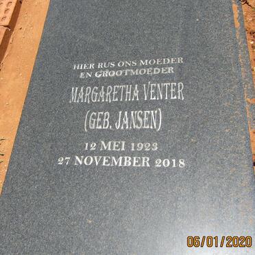 VENTER Margaretha nee JANSEN 1923-2018