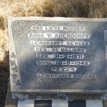 ADENDORFF Anna W. LEIBBRANDT nee DE VILLIERS 1871-1942