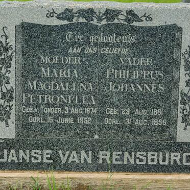 RENSBURG Philippus Johannes, Janse van 1861-1956 &amp; Maria Magdalena VAN TONDER 1874-1952