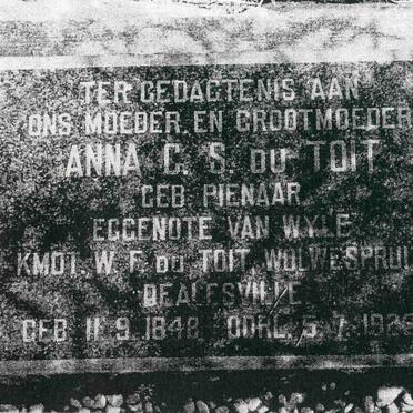 TOIT Anna C.S. nee PIENAAR, du 1848-1929