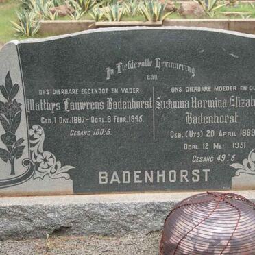 BADENHORST Matthys Lauwrens 1887-1945 &amp; susanna Hermina Elizabeth UYS 1889-1951