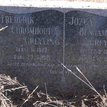GREYLING Frederik Chromhout 1879-1921 :: GREYLING Jozua Benjamin 1921-1921