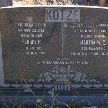 KOTZE Floris P. 1912-1993 &amp; Martha W.Z. SWANEPOEL 1911-1973