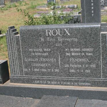 ROUX  Adriaan Johannes Gerhardus 1894-1980 &amp; Hendrika POTGIETER 1890-1968