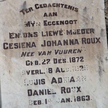ROUX Louis Adriaan Daniel 1863- &amp; Gesiena Johanna VAN VUUREN 1872-192?