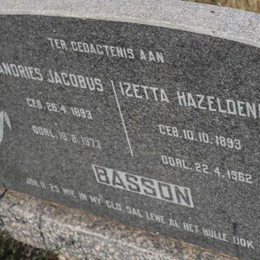 BASSON Andries Jacobus 1893-1973 &amp; Izetta Hazeldene 1893-1962
