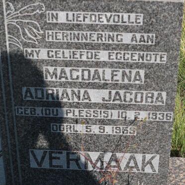 VERMAAK Magdalena Adriana Jacoba nee DU PLESSIS 1936-1959
