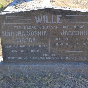WILLE Jacobus 1878-1960 &amp; Martha Sophia V.D. WALT 1887-1946