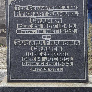 CRAMER Rykhart Samuel 1849-1932 &amp; Susara Fransina ZEEMAN 1851-1933