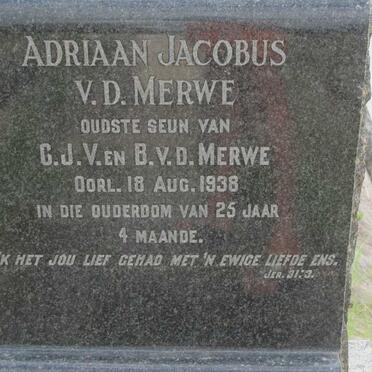 MERWE Adriaan Jacobus, v.d. -1938