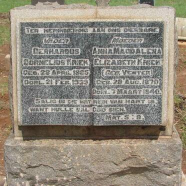 KRIEK Gerhardus Cornelius 1965-1939 &amp; Anna Magdalena Elizabeth VENTER 1870-1940