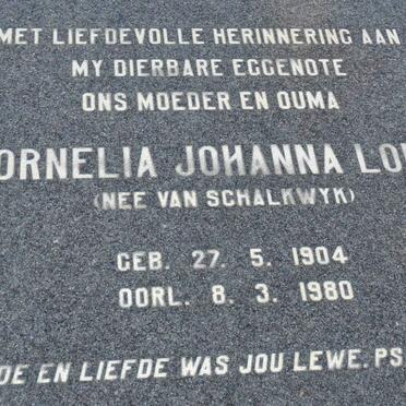 LOUW Cornelia Johanna nee VAN SCHALKWYK 1904-1980
