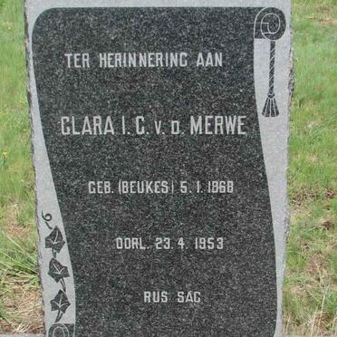 MERWE Clara I.G., v.d. nee BEUKES 1868-1953