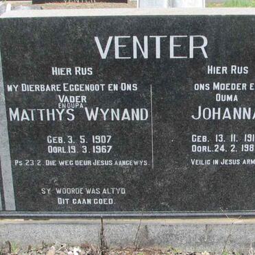 VENTER Matthys Wynand 1907-1967 &amp; Johanna 1910-1987