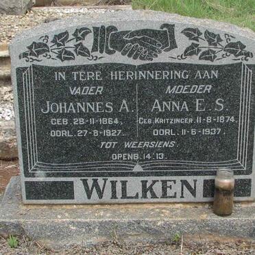 WILKEN Johannes A. 1864-1927 &amp; Anna E.S. KRITZINGER 1874-1937