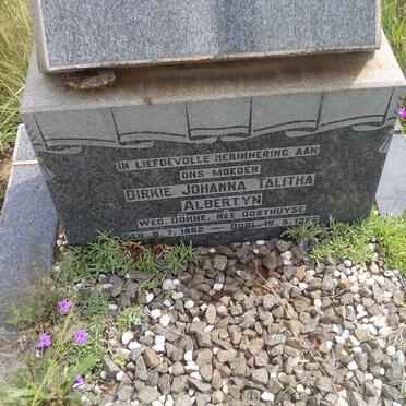 ALBERTYN Dirkie Johanna Talitha formerly DÖHNE nee OOSTHUYSE 1862-1956