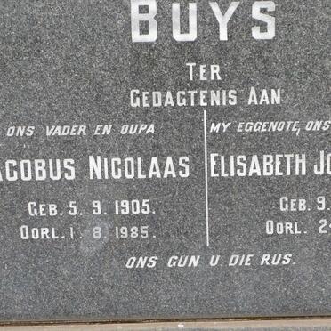 BUYS Jacobus Nicolaas 1905-1985 &amp; Elizabeth Johanna Rall 1907-1983