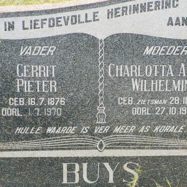 BUYS Gerrit Pieter 1876-1970 &amp; Charlotta Aletta Wilhelmina ZIETSMAN 1888-1969