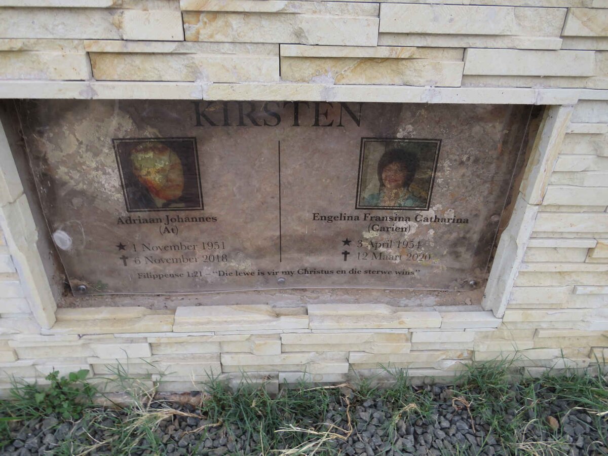 KIRSTEN Adriaan Johannes 1951-2018 & Engelina Fransina Catharina 1954-2020