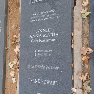 LAWSON Frank Edward 1956- & Annie Anna Maria ROTHMAN 1955-2017