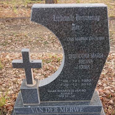 MERWE Theodora Maria Regina, van der 1930-2010