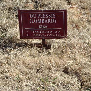 PLESSIS Rika, du nee LOMBARD 1930-2005