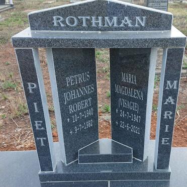 ROTHMAN Petrus Johannes Robert 1940-1982 & Maria Magdalena VISAGIE 1947-2021