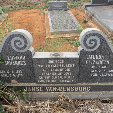 RENSBURG Edward James, van 1893-1979 & Jacoba Elizabeth LINDE 1898-1985