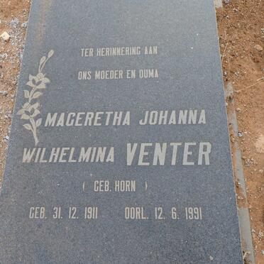 VENTER Mageretha Johanna Wilhelmina nee HORN 1911-1991