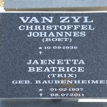 ZYL Christoffel Johannes, van 1936- &amp; Jaenetta Beatrice RAUBENHEIMER 1937-2011