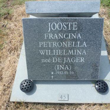 JOOSTE Francina Petronella Wilhelmina nee DE JAGER 1932-