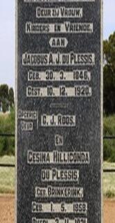 PLESSIS Jacobus, A.J., du 1845-1920 &amp; Gesina Hilliconda BRINKERINK 1858-1921
