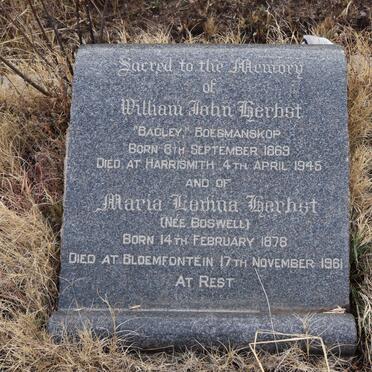HERBST William John 1869-1945 &amp; Maria Levina BOSWELL 1878-196?