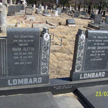 LOMBARD Antonie Christoffel 1901-1949 &amp; Maria Aletta 1903-1976