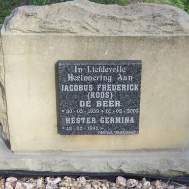 BEER Jacobus Frederick, de 1939-2003 &amp; Hester Germina 1942-