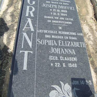 GRANT Joseph 1926-1994 &amp; Sophia Elizabeth Johanna CLAASEN 1948-